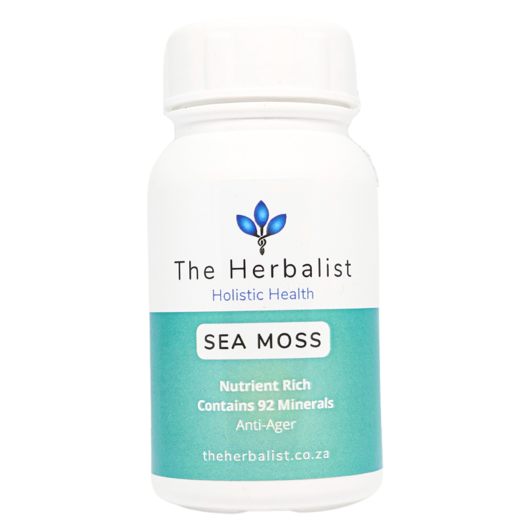 Bottle of Sea Moss from The Herbalist on a white background
