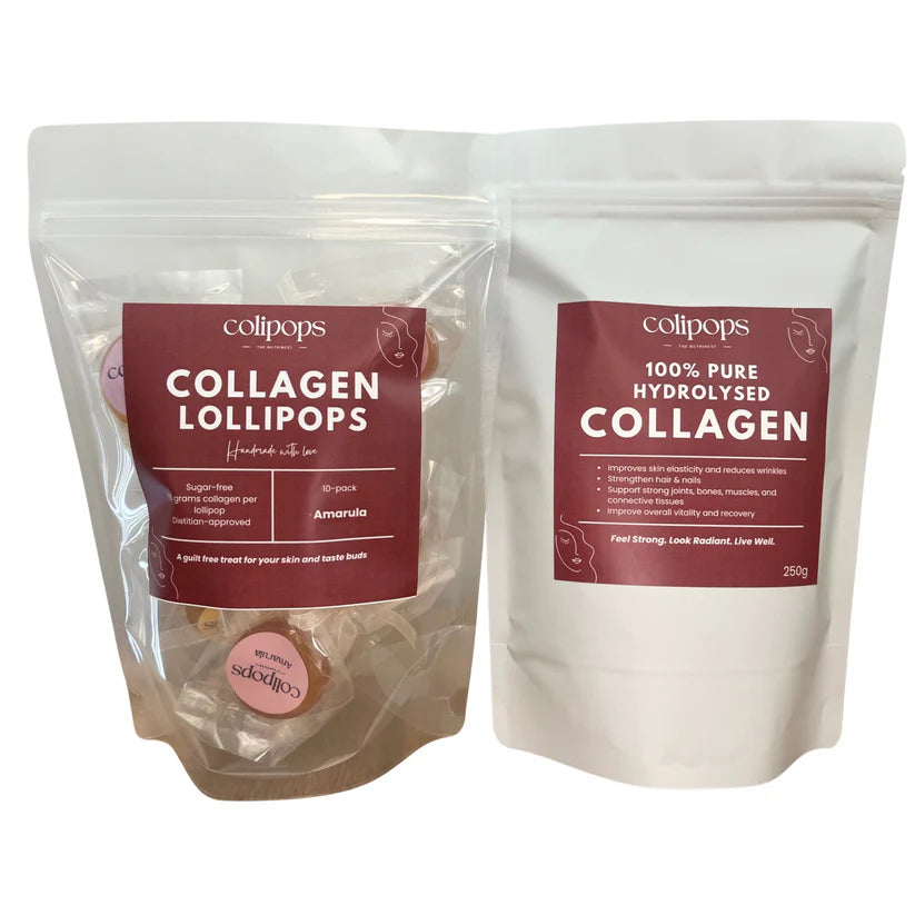 Two packages of colipops collagen lollipops with visible labels on a white background